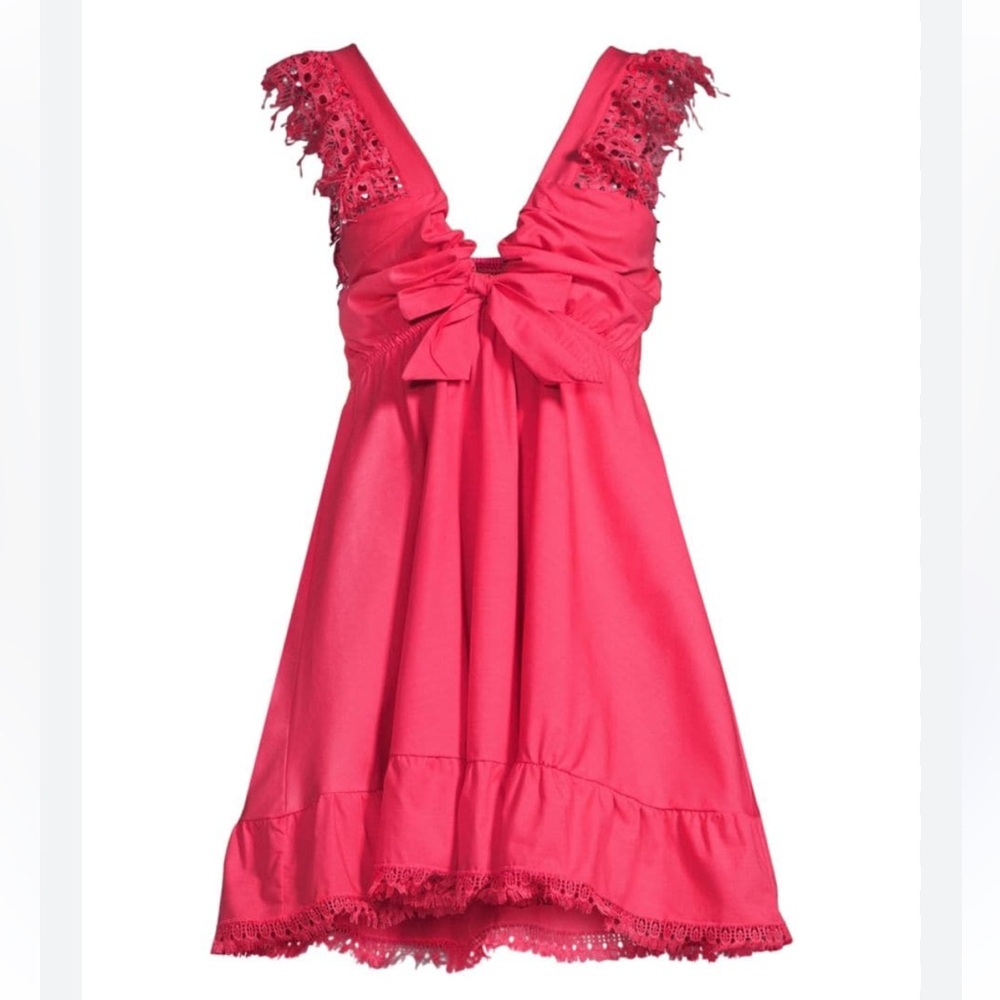 B2‎ Peixoto Farrah Lace 100% Cotton Mini Dress Fuchsia Lined